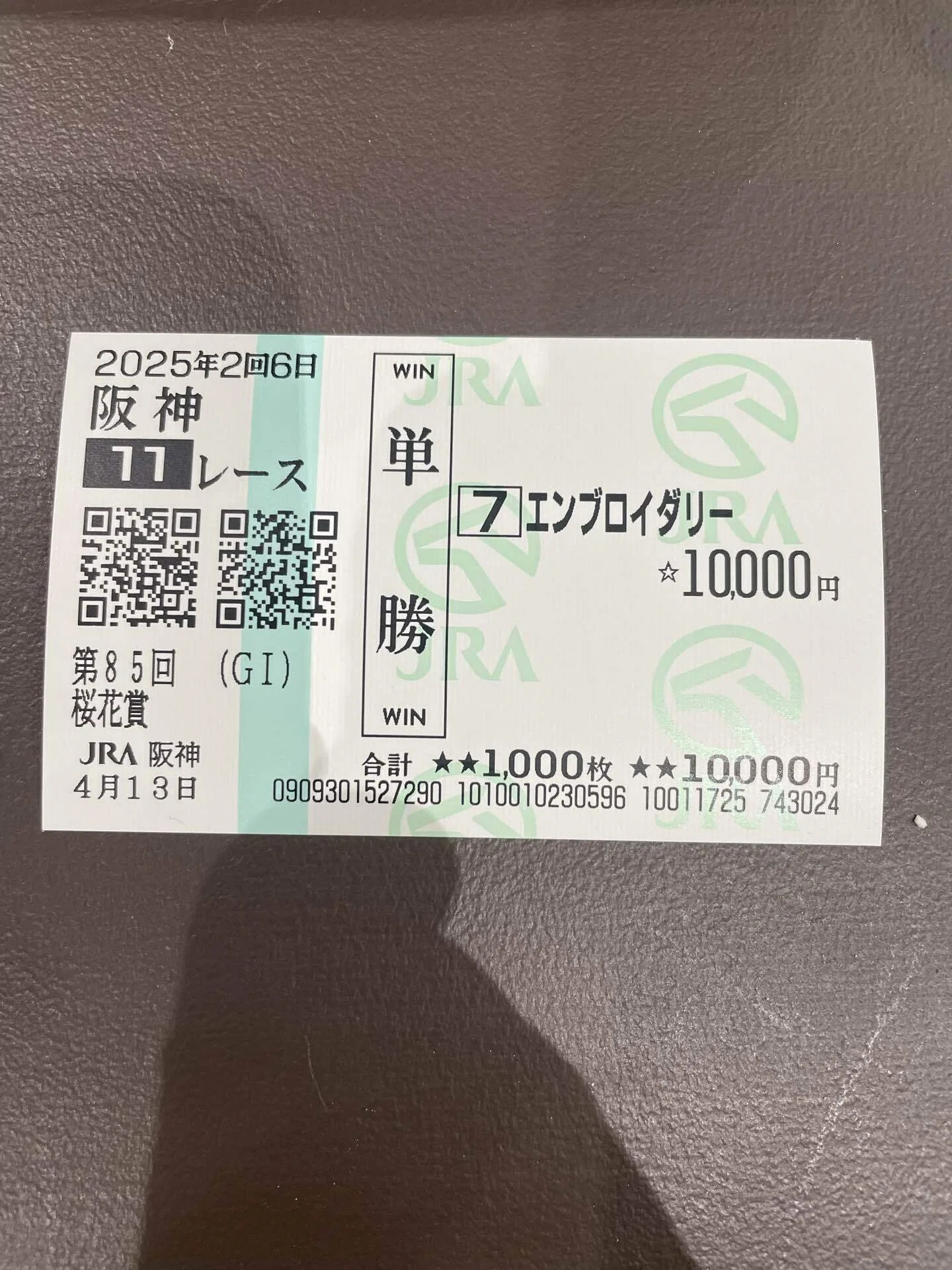 馬券 友人が一口持ってる馬が桜花賞を見事勝利！ 共に喜ぼうと馬券を買った