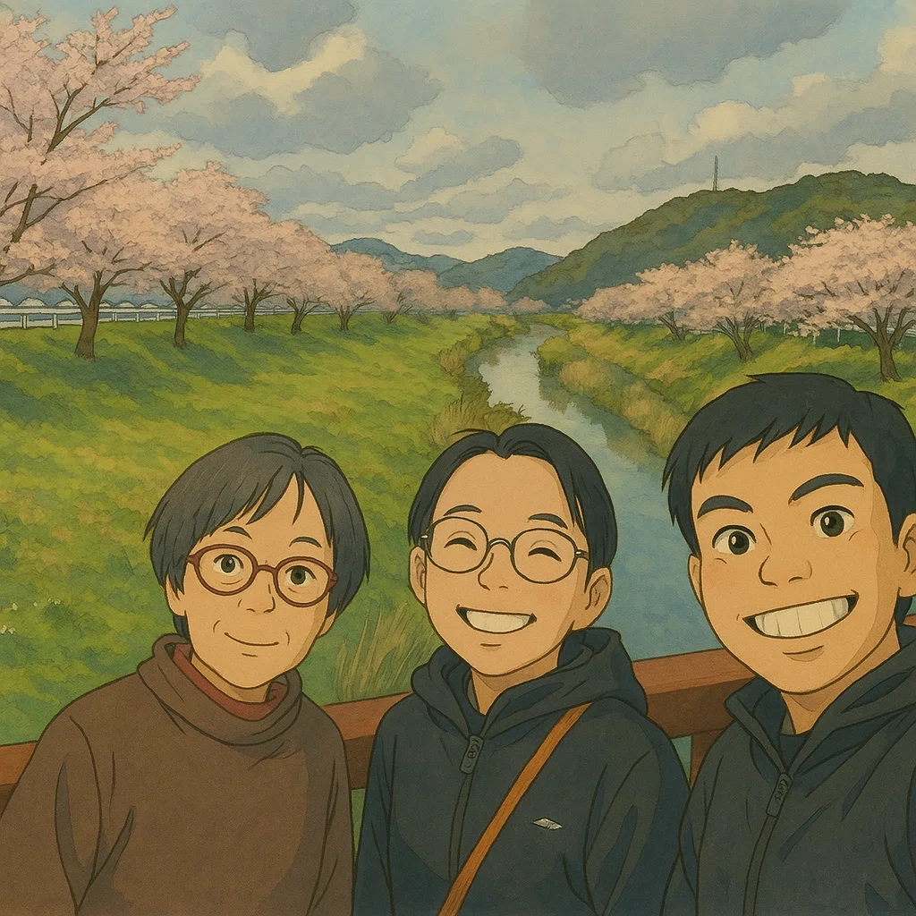 お花見の写真をイラスト生成したもの