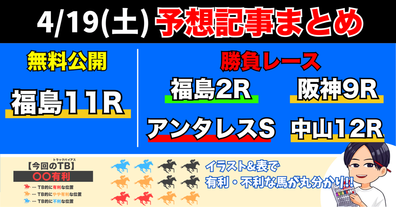 4/19(土) ラジオ福島賞(無料)と勝負レースまとめ｜アキラ