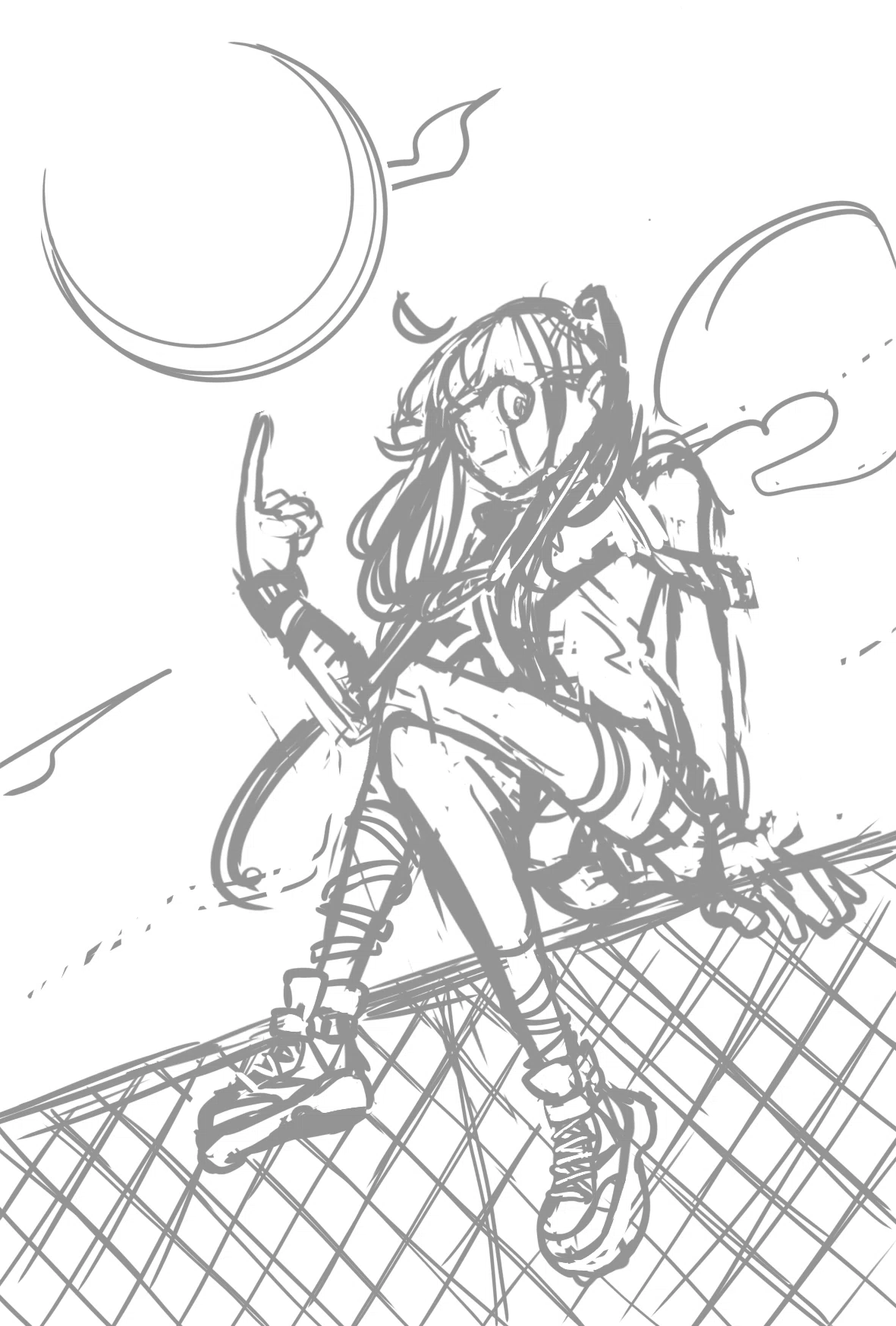 イラスト】月と近未来ガールを描く。｜ちっち