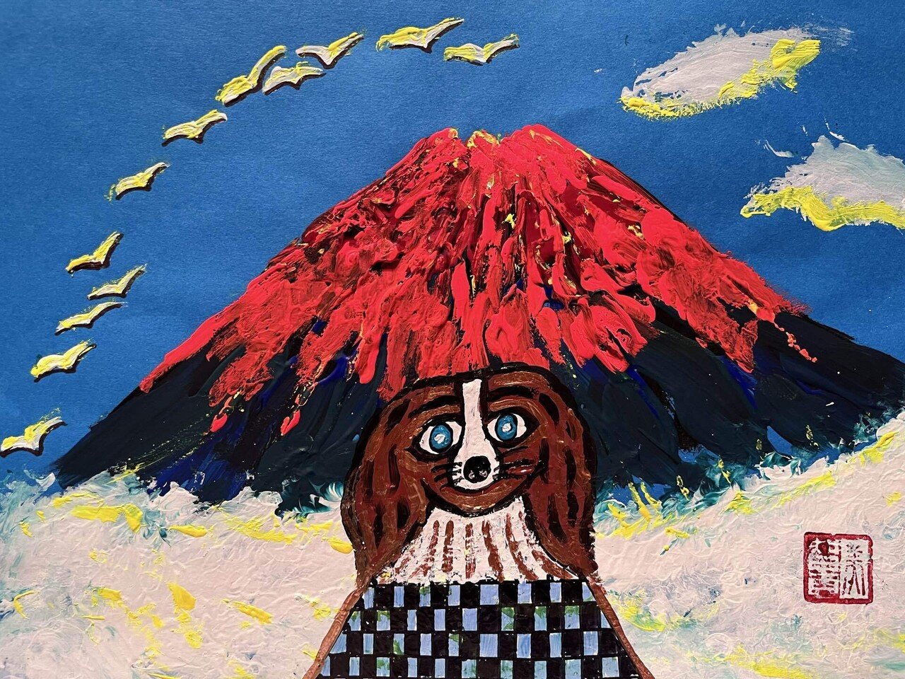 立体絵画の「デコピン、打席に立つ」 未来アートの「デコピン、打席に立つ」（クレイ絵画） 絵画 山川善作