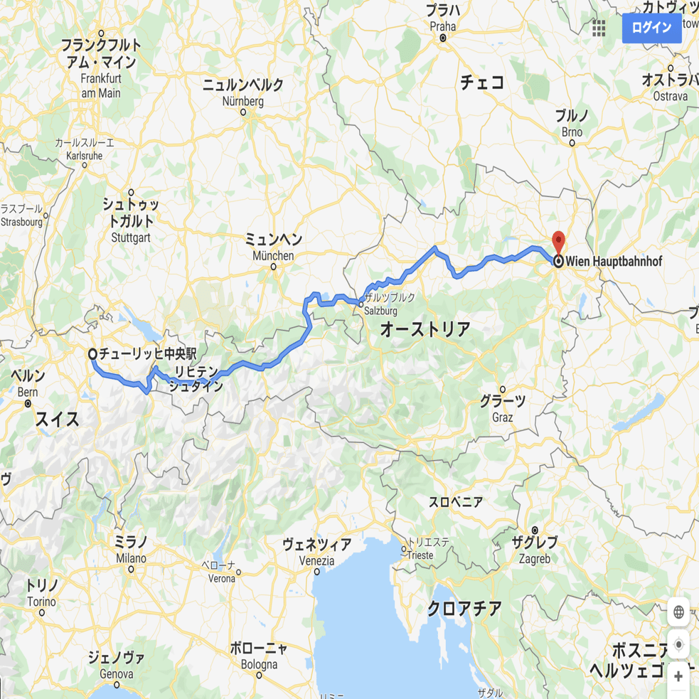 鉄道チケット チューリヒ(スイス)→ウィーン(オーストリア) ヨーロッパ寝台列車の旅 チューリッヒ→ウィーン 【スイス