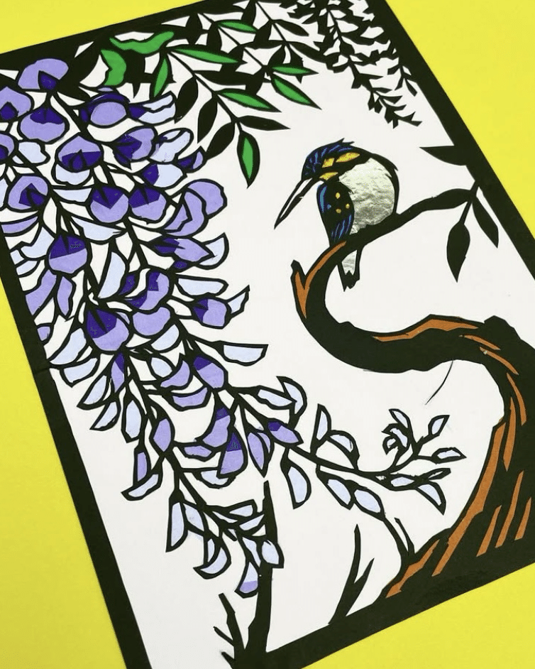 藤の花と翡翠【切り絵図案ダウンロード販売】｜切り絵作家 草太