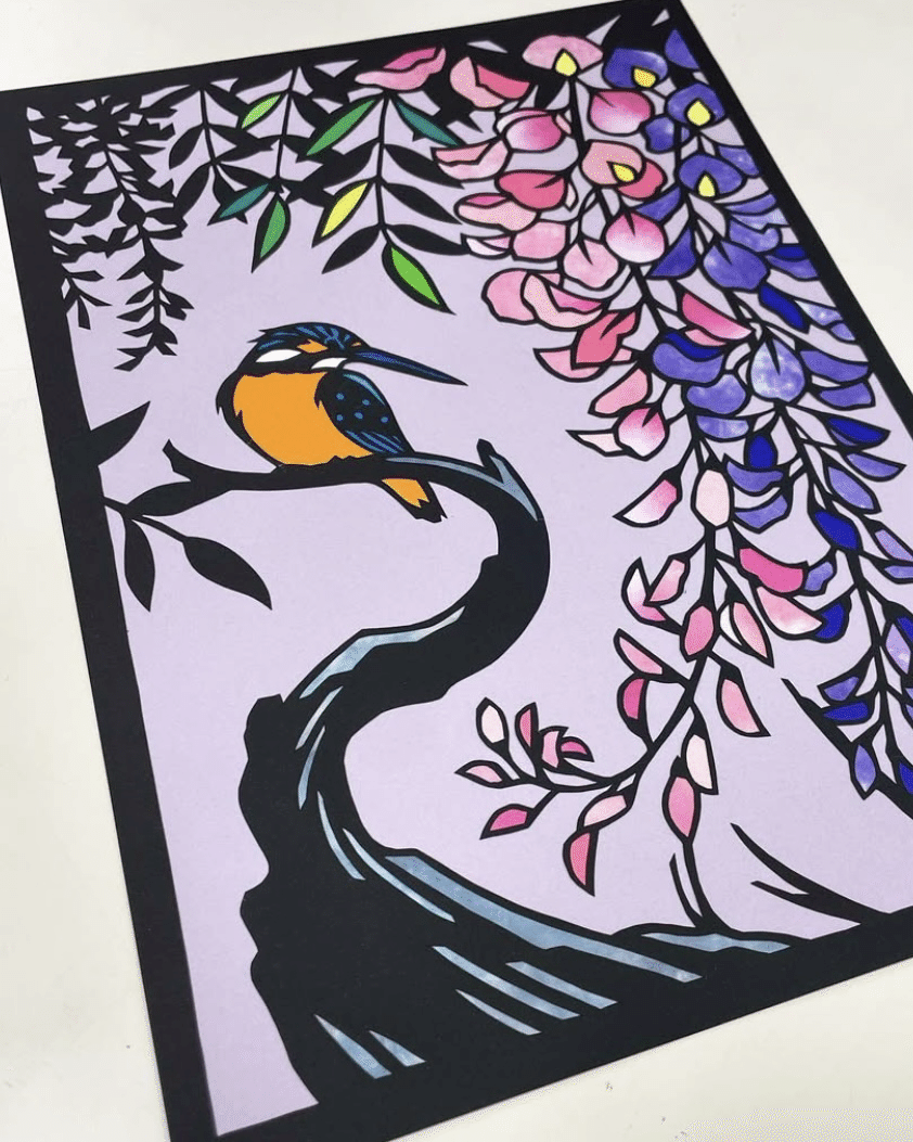 藤の花と翡翠【切り絵図案ダウンロード販売】｜切り絵作家 草太