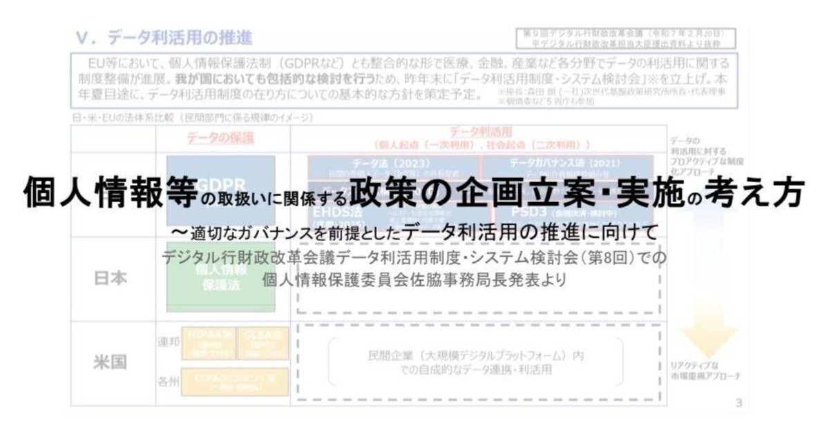 個人情報等の取扱いに関係する政策の企画立案・実施の考え方