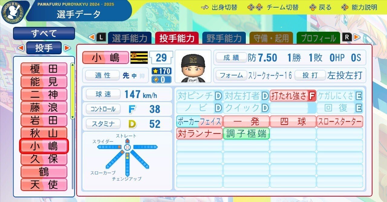パワプロ2025 小嶋 達也(2013年) [再現選手]｜ddn