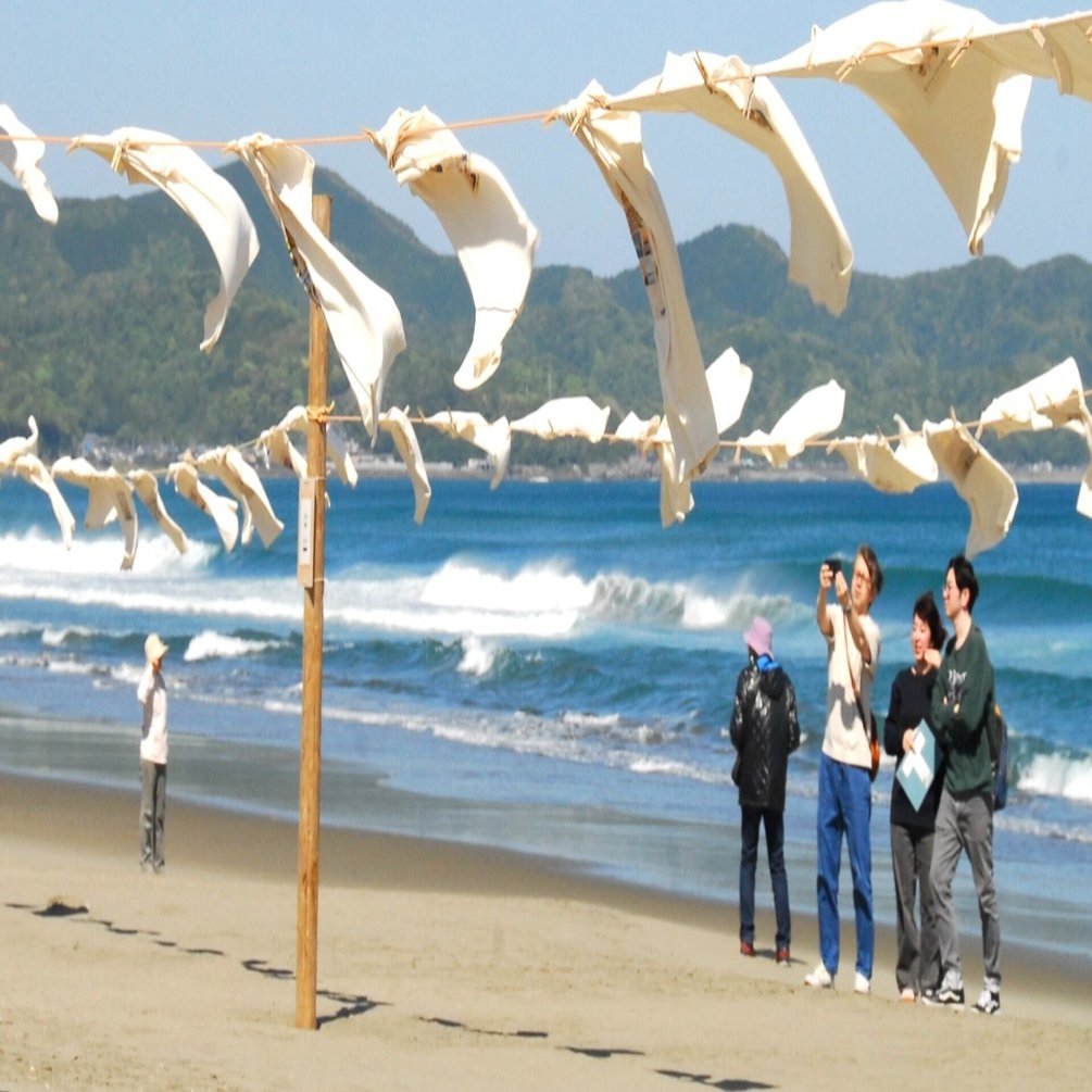 高知県黒潮町の「Tシャツアート展」。入野松原の砂浜が美術館になった