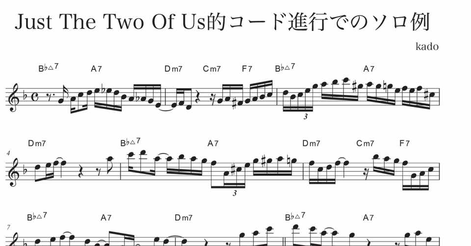 アルトサックス Just The Two Of Us的コード進行でのソロ例 加度 克紘 Note