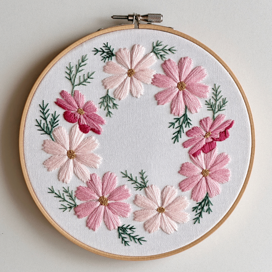 PDF図案【コスモスのリース】｜はなこまち/刺繍作家