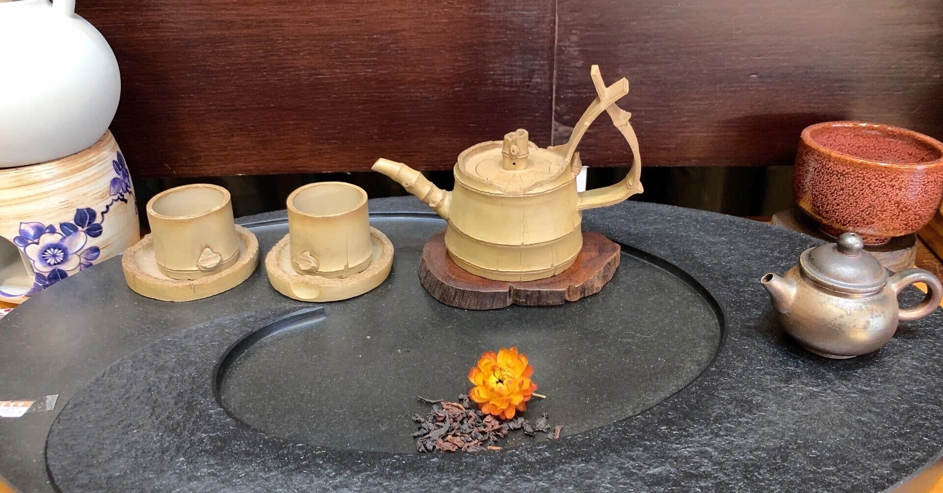 中国急須と錫の茶壺 煎茶道具 時代 在銘 錫口陶器茶心壷茶入 煎茶道具】茶壺茶器① ①