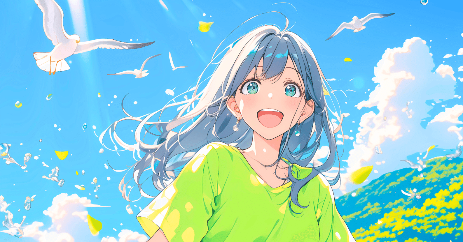 光る夏と水面に【AIイラスト＋4コマ漫画】｜Alpaka