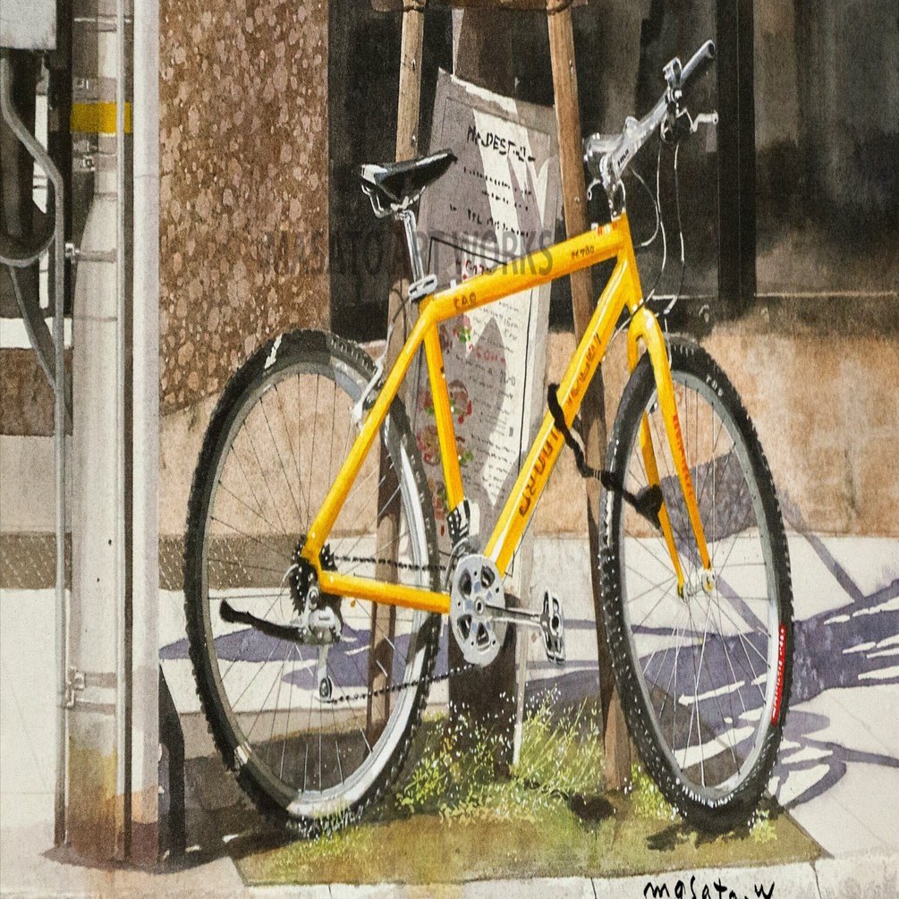 水彩画　［輪廻] 水彩で自転車(Bike)を描くのは手間がかかりますが、ワクワク感あります