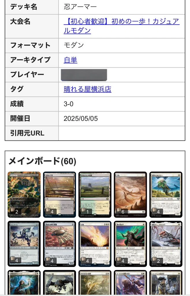 忍のMTGモダン健忘録:「横浜晴れる屋カジュアルモダン」編｜忍 (しのぶ