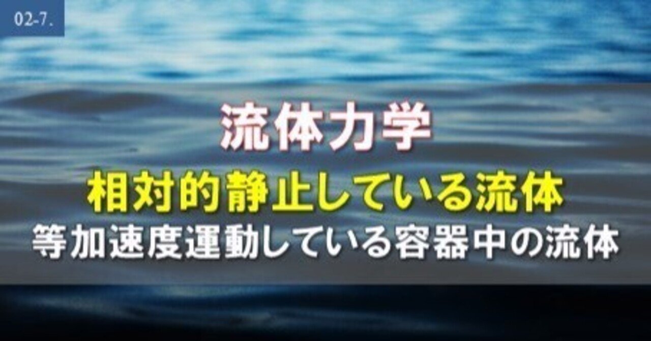 02-7. 流体力学 相対的静止 等加速度運動している容器中の流体の液面