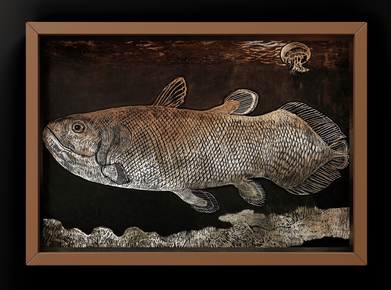 日本画「シーラカンス」 Coelacanth ｼｰﾗｶﾝｽ 展示会に向けて制作中 #art #artist #artwork
