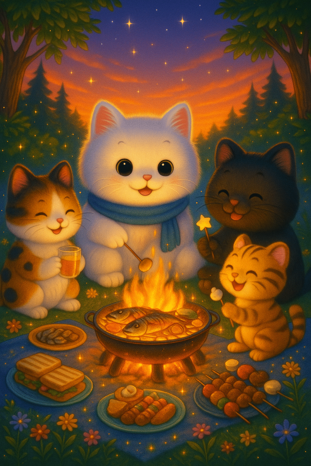 第26夜「ねこねこまんと森のねこBBQ大会」365日読み聞かせ絵本｜さや吉