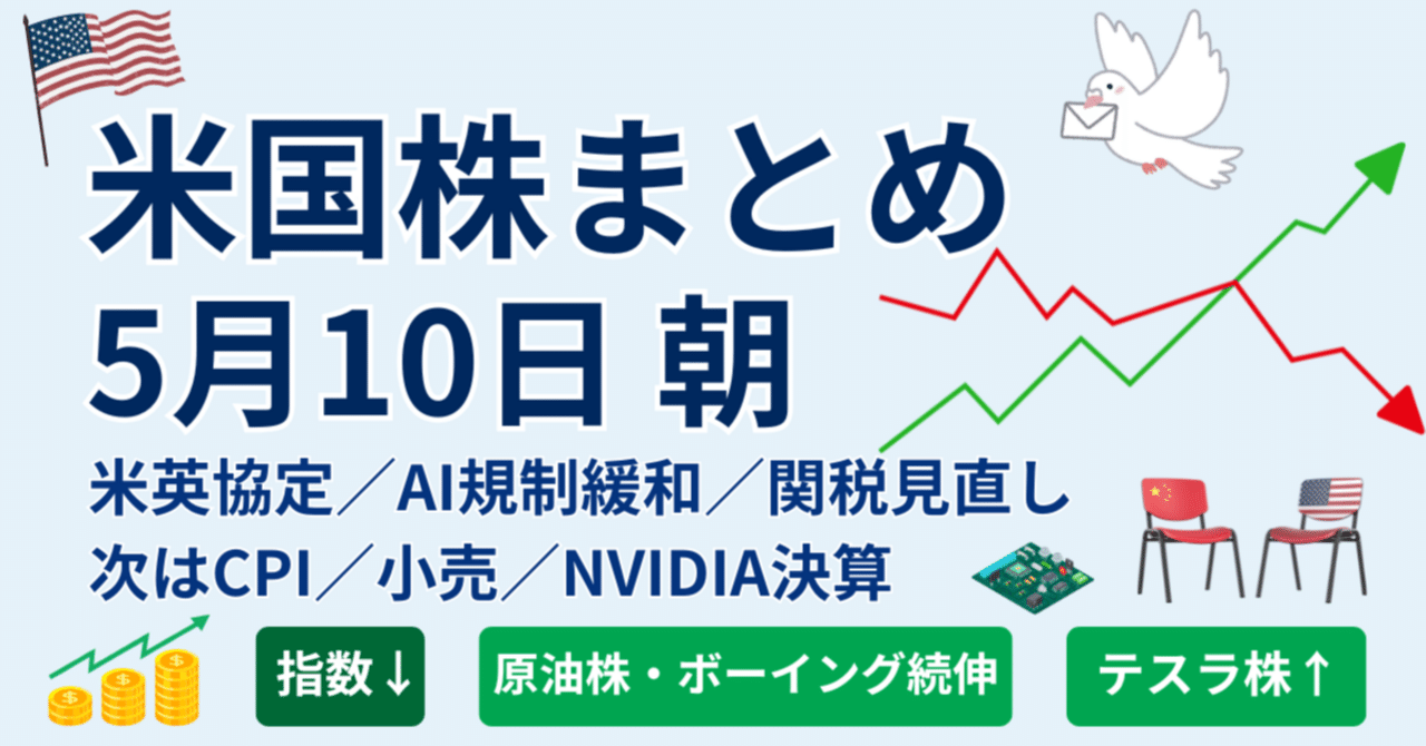 米国市場まとめ｜2025年5月10日】米中通商期待の一服と持ち高調整でダウ・S&P500・ナスダックともに小動き｜橘 龍馬