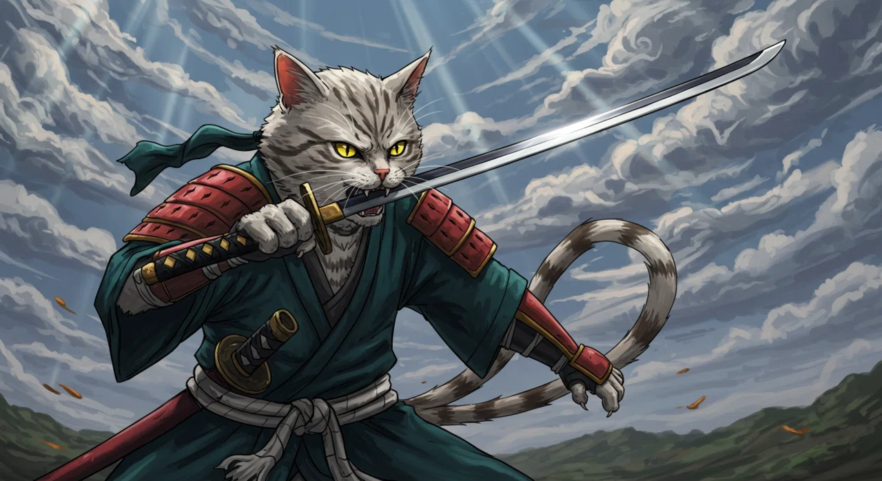ImageFX】猫に剣を咥えさせたい｜蟒蛇 来都（うわばみ らいと）