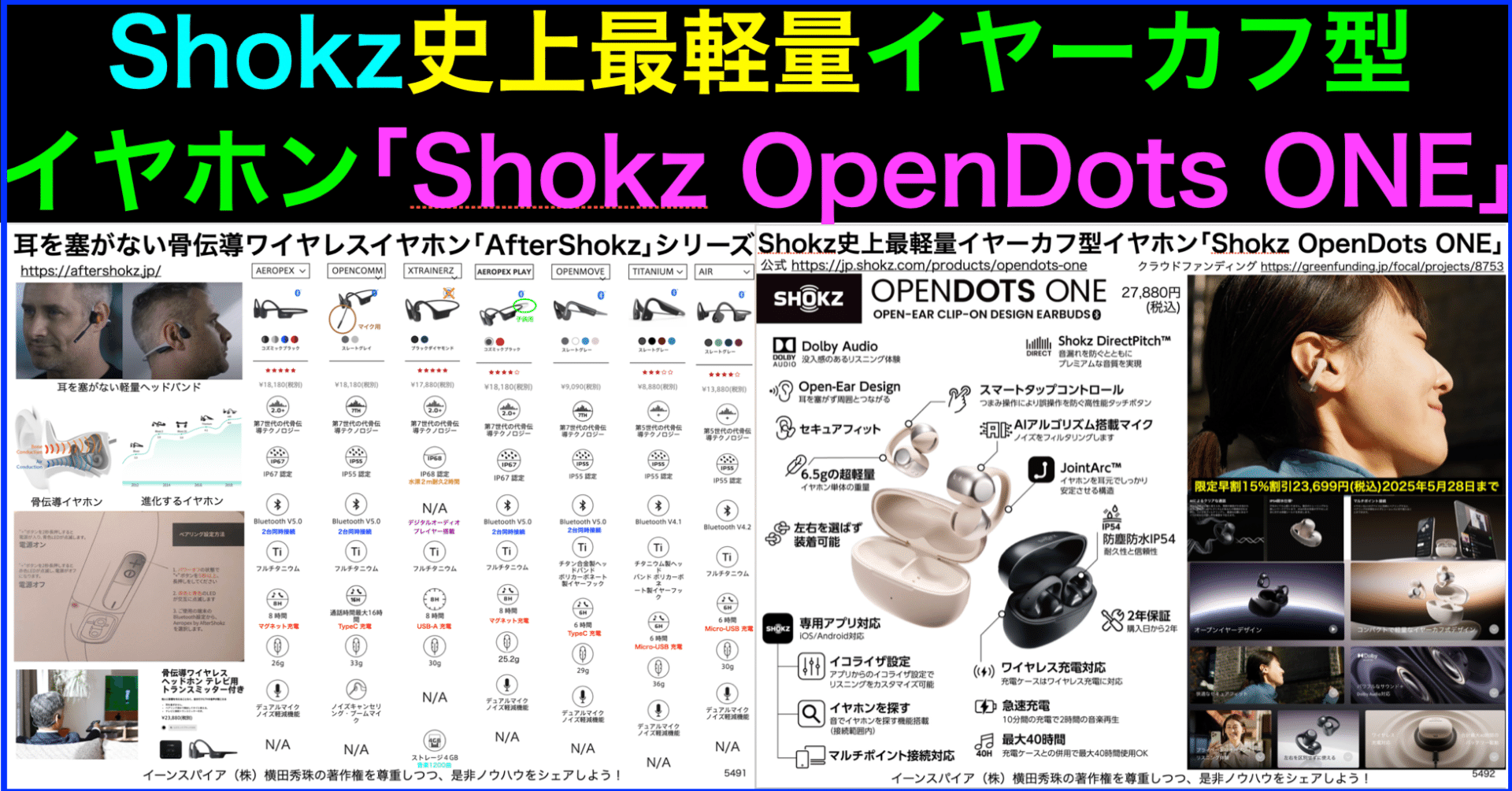 Shokz史上最軽量イヤーカフ型イヤホン｢Shokz OpenDots ONE｣｜(新潟県