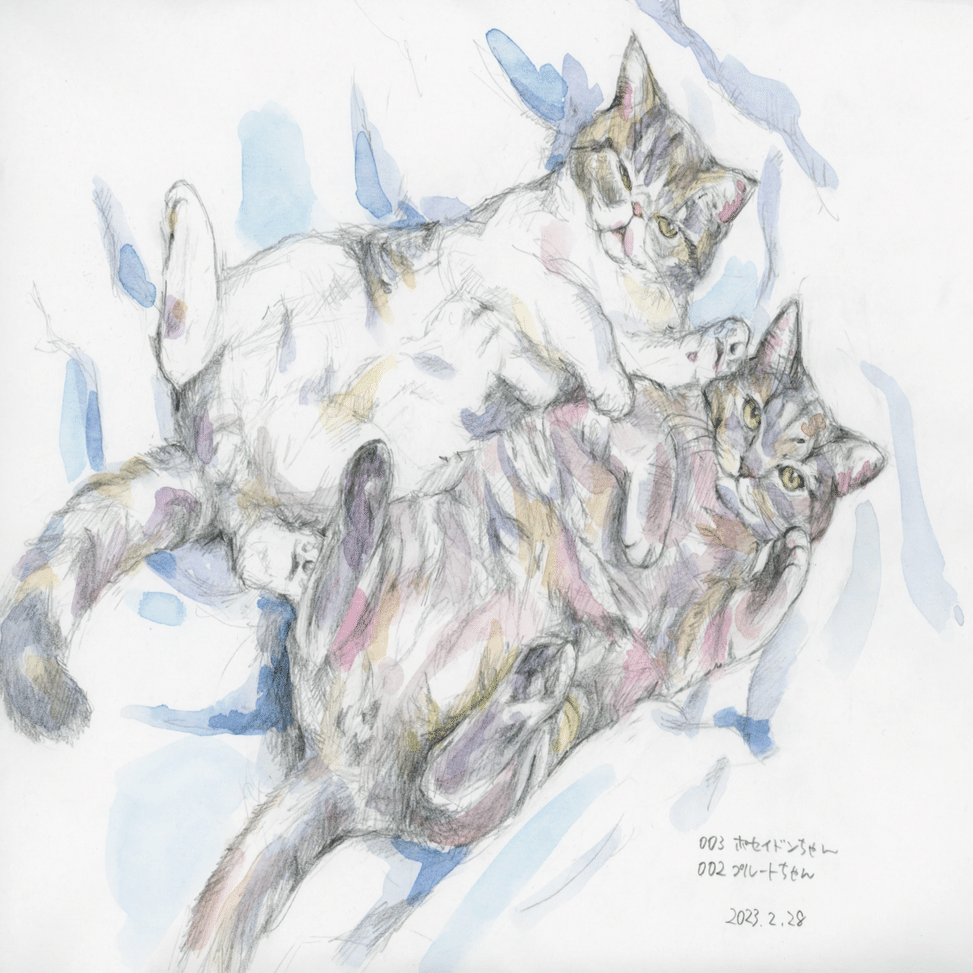 手書き 水彩画 絵画 猫とすずめ 猫水彩画上達プロジェクトアーカイブ ① 001〜012｜はなさきロージー