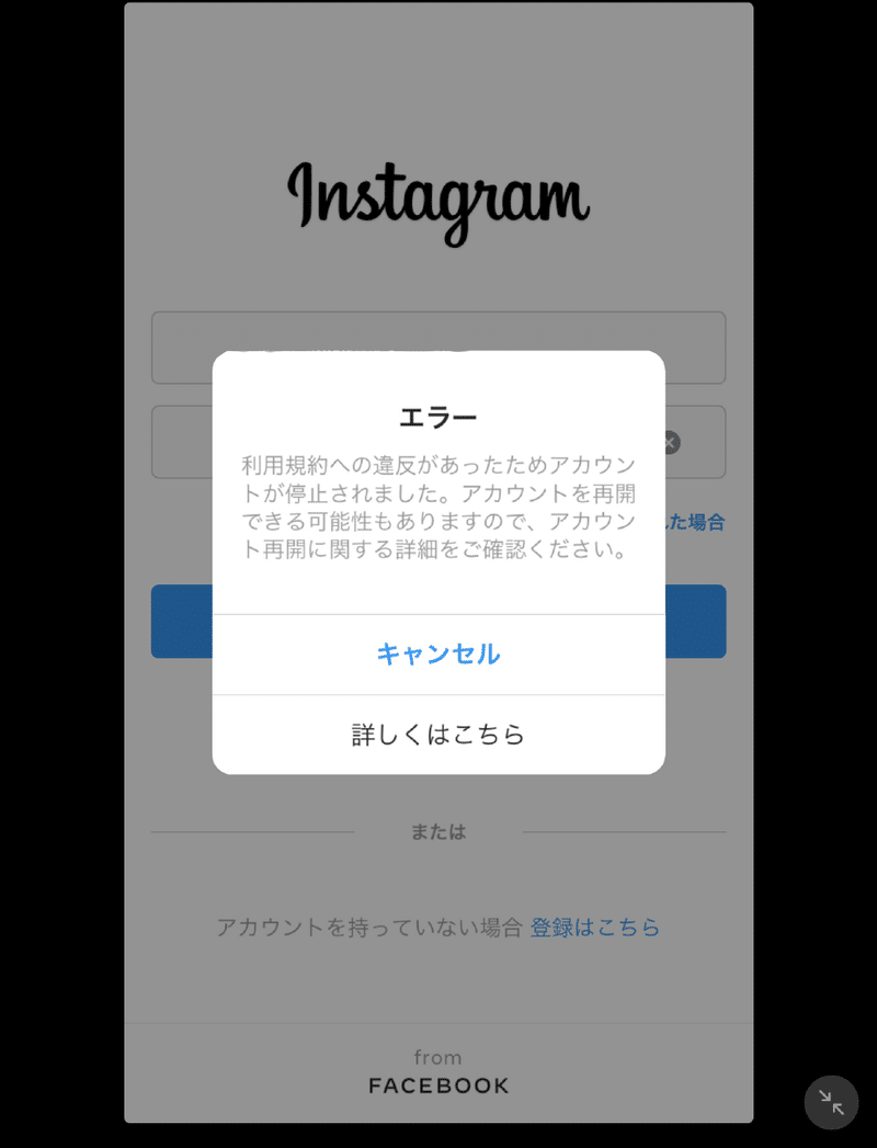 インスタ 凍結 解除