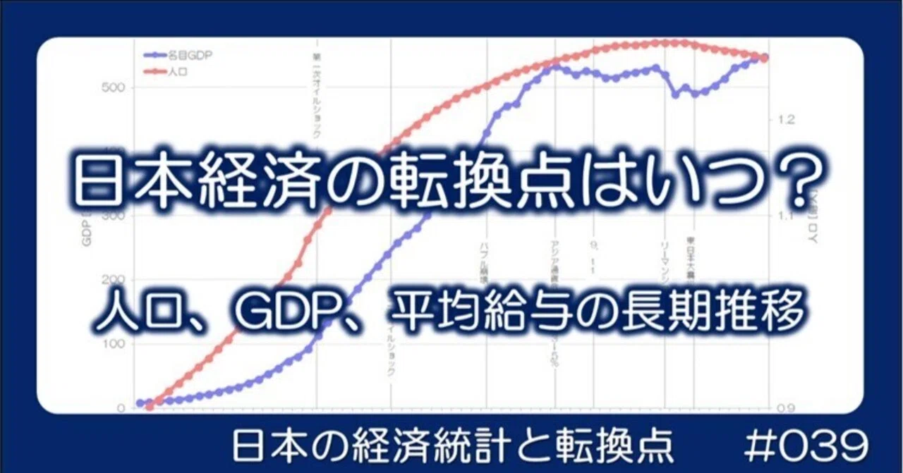 039 日本経済の転換点はいつ？ - 人口・GDP・平均給与の長期推移｜小川