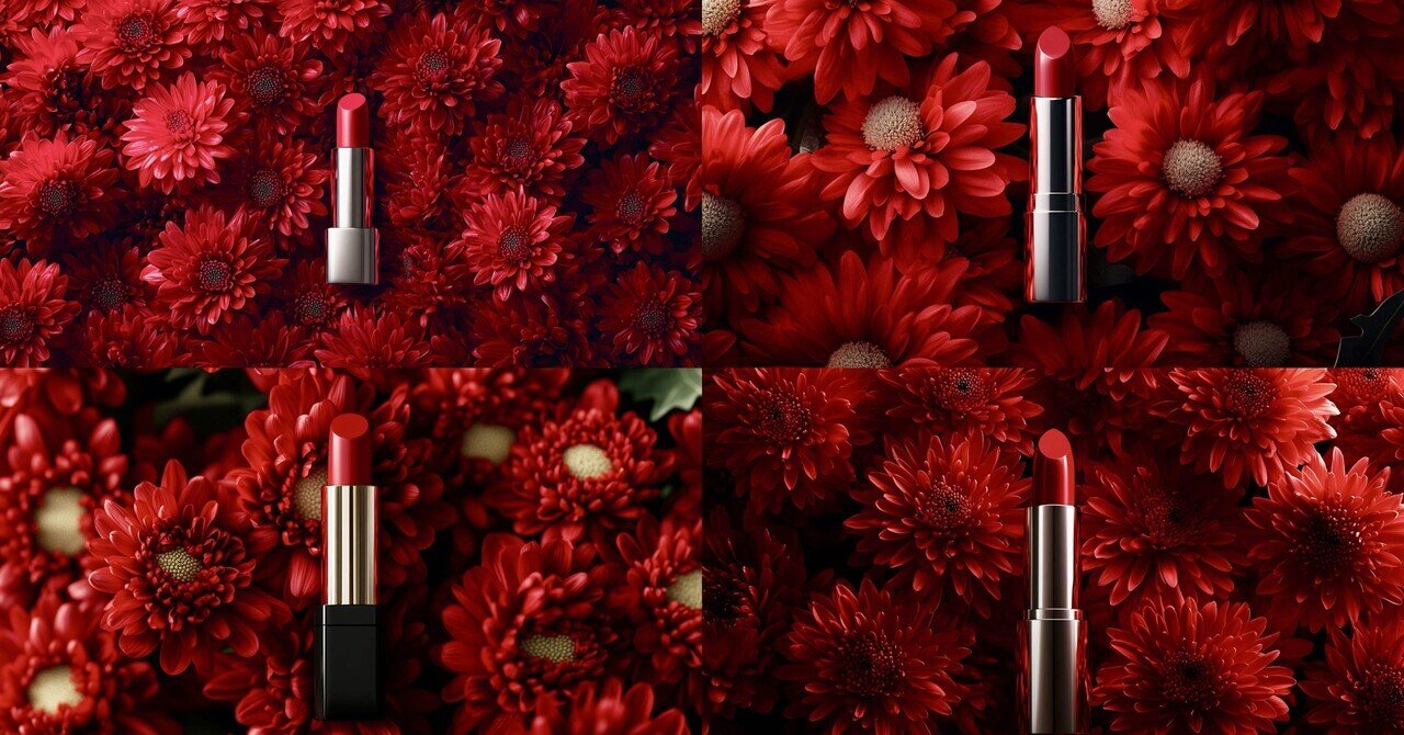 Midjourney /赤い菊の花【上から撮影した図の口紅】を作る為の