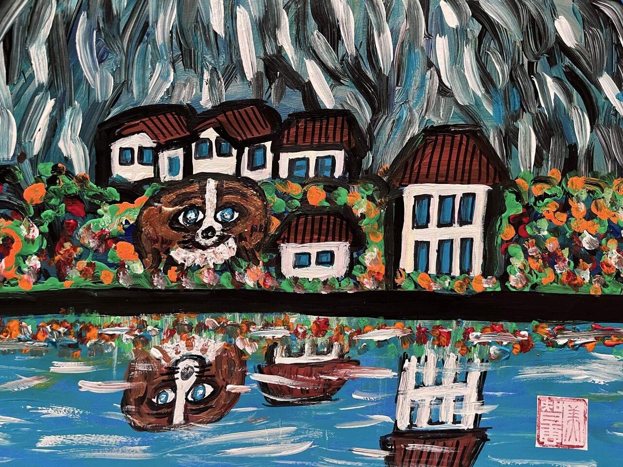 Sale‼️ 幸福を呼ぶペンキアート『沖縄のピカソ』小波津有希さん　原画　絵画　アート 抽象画　KYA4-002 幸福を呼ぶペンキアート『沖縄のピカソ』小波津有希さん 原画 絵画