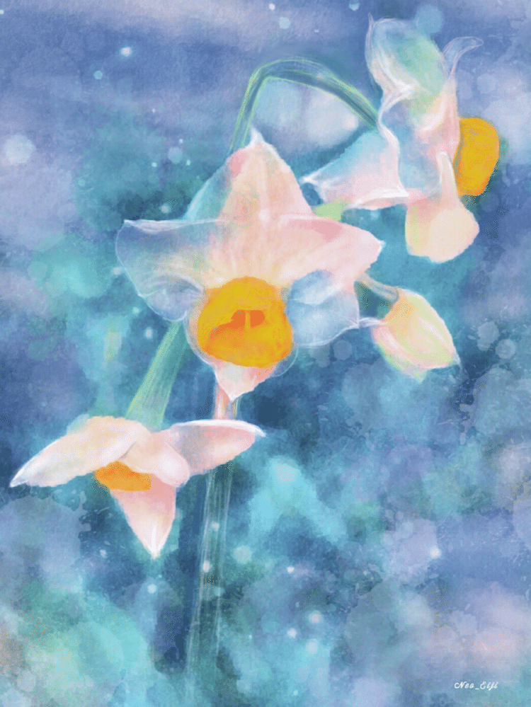 白鳥が生みたるもののここちして
     朝夕めづる水仙の花 
          『草の夢』与謝野晶子
#イラスト #花鳥風月 #自然 #水彩画 #水彩色鉛筆 #絵 #アート #絵画 #スケッチ #painting #絵描きさんと繋がりたい #和歌 #冬 #水仙