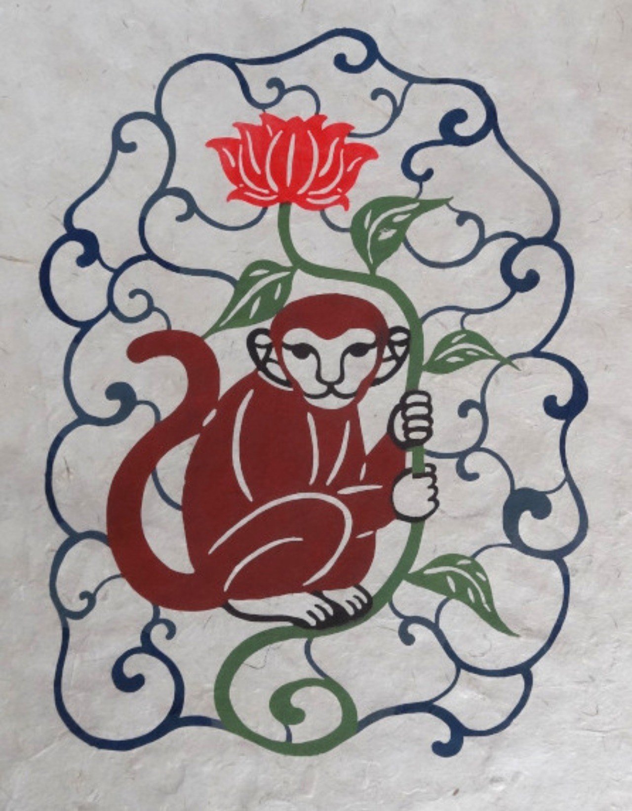 型染版画 花を持つサル Zbame358 Note 型染版画 花を持つサル Zbame358 Note