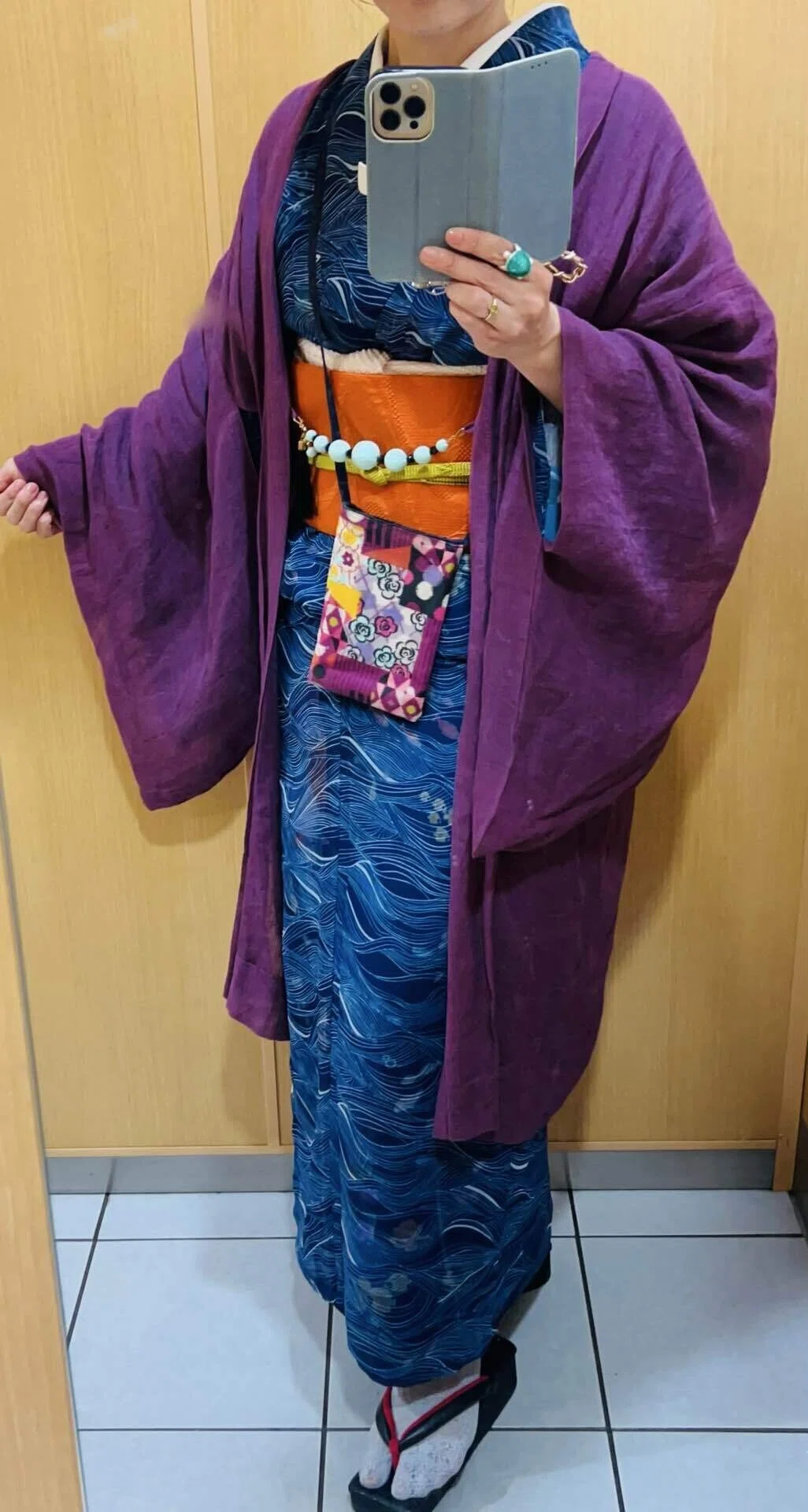 ❣️小紋 着物❣️ポリエステル❣️雨の日に、普段着に‼️Mサイズ