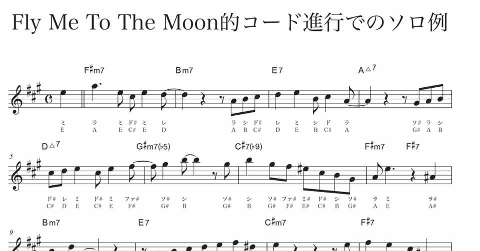 アルトサックス Fly Me To The Moon的コード進行でのソロ例 加度 克紘 Note