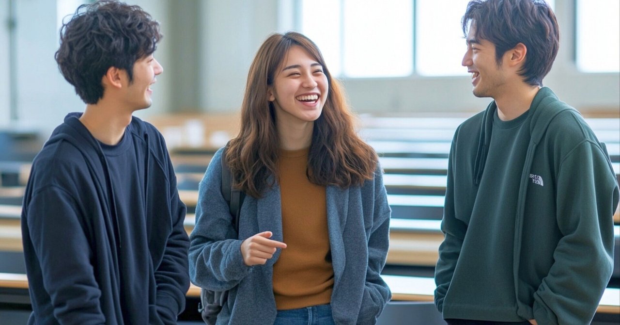 フリー画像「歓談する大学生」5枚!(写真AC掲載中・画像生成AI使用)キャラメルhanabiのフリー画像