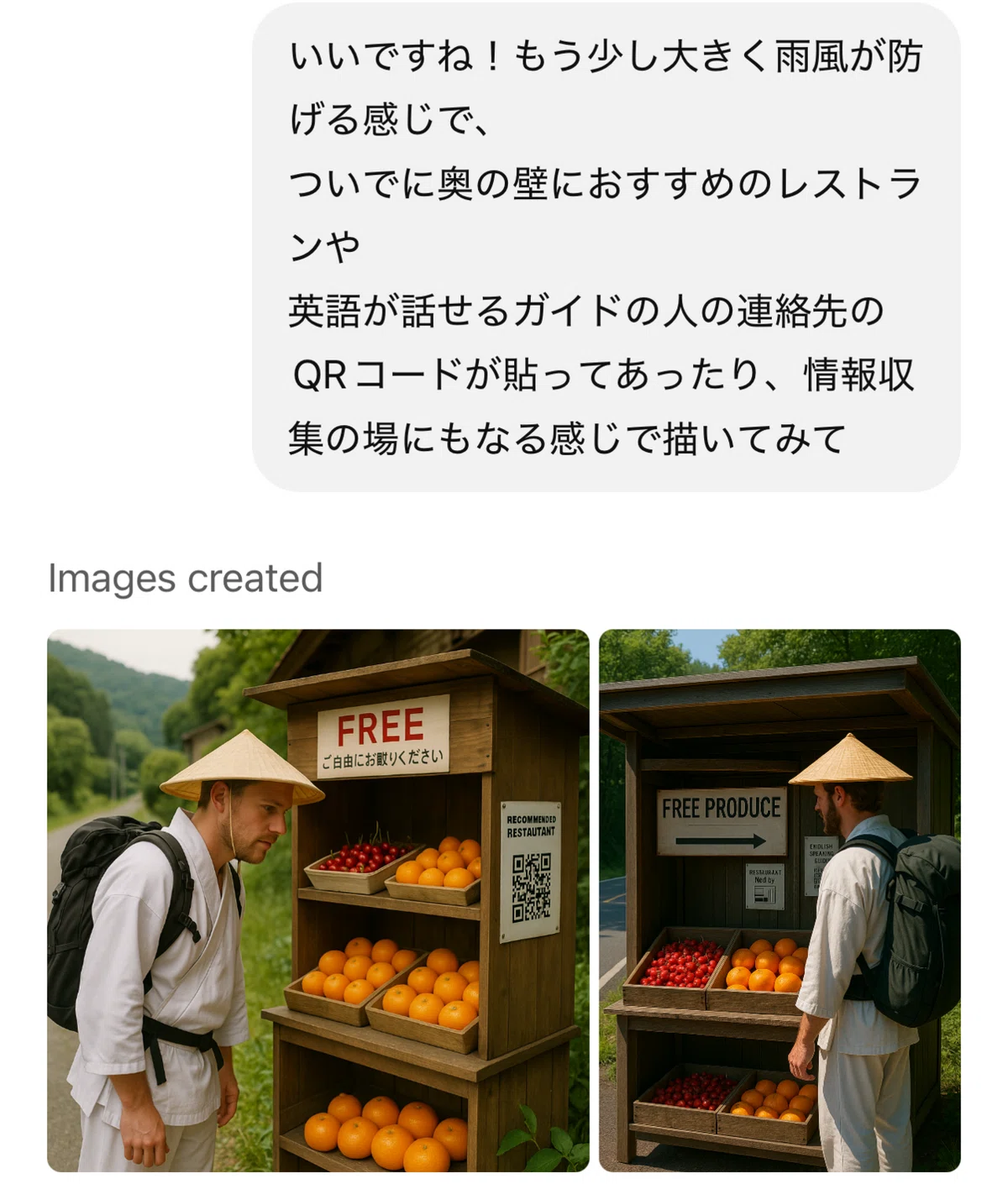 チャットGPTへの依頼文。屋根や情報掲示板を追加