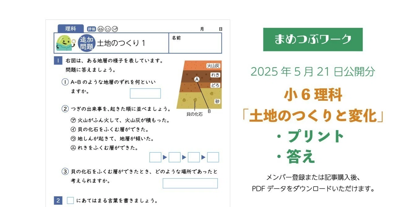 プリント＆答え「小6・理科│土地のつくりと変化」2025年5月21日公開分