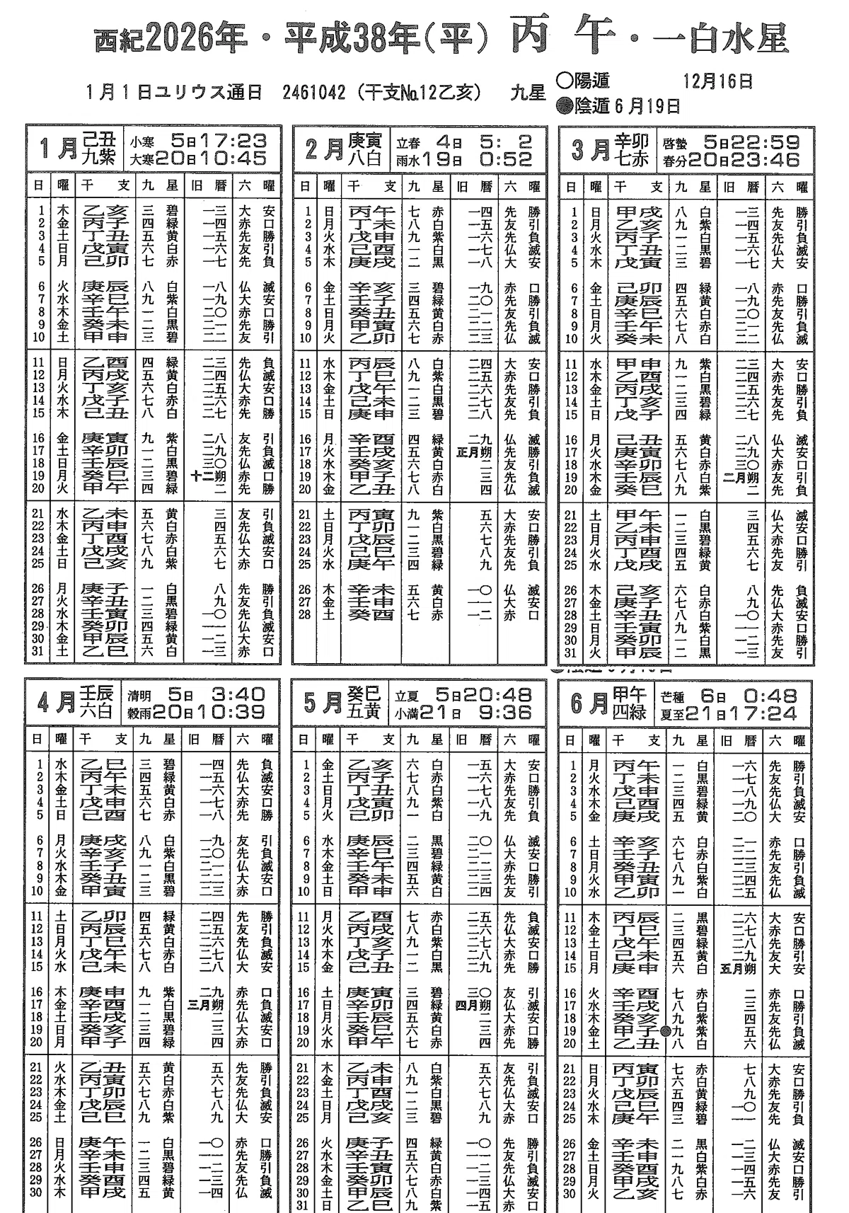 令和8(皇紀2686、西暦2026)年九星暦(暦日大鑑)|yymm77@富民厚防