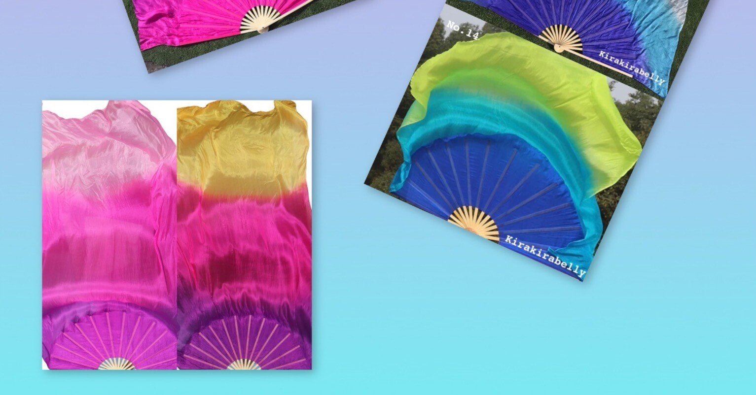 新品】シルク100%両手！ビッグフラッターファンベール☆パステル 新品