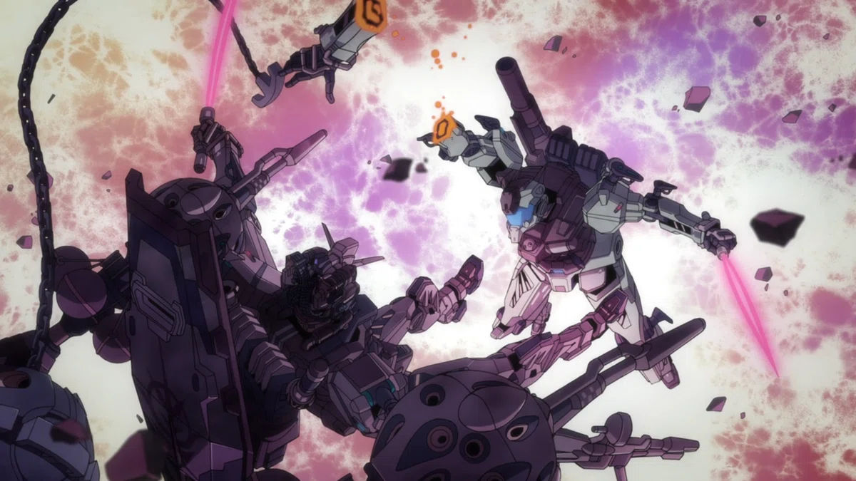 ジークアクス　赤いガンダムと軽キャノンの戦い