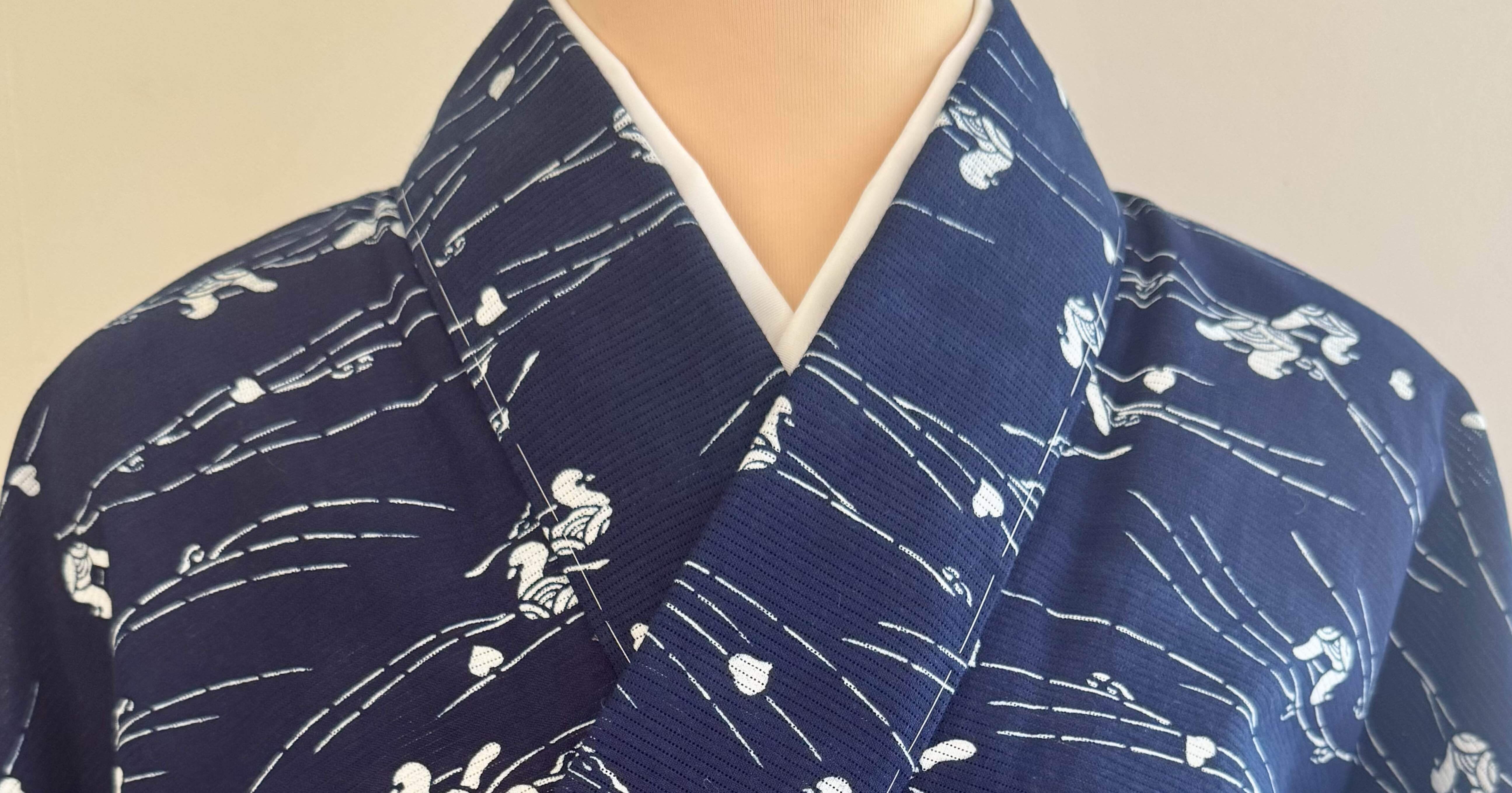 超美品　綿絽　呂　本染　浴衣　浴衣 着物　夏物　156　本藍染　型染め　貴重な品 長板藍染め綿絽浴衣｜夢吉きもの