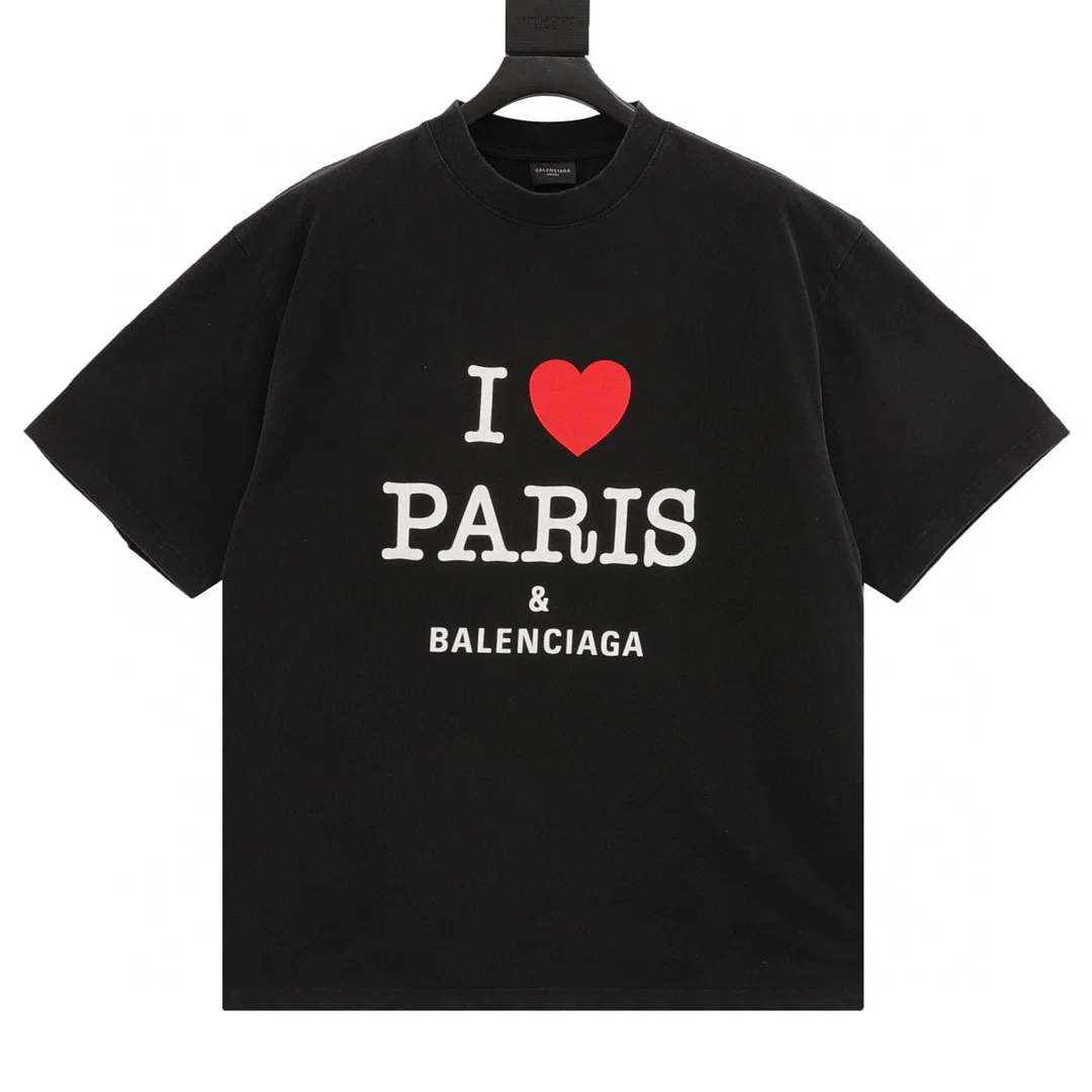 アール　BALENCIAGA バレンシアガ Tシャツ I Love Paris & Balenciagaバレンシアガ Tシャツ フェードブラック