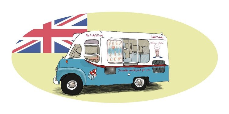イギリスの街角のかわいいアイスクリーム販売車　　（オフコメ希望）