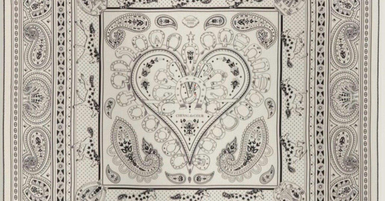 新品・2025AW エルメス カシシル シュヴァルドゥクールバンダナ 白黒