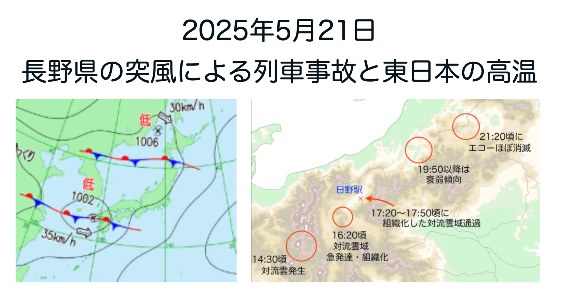 2025年5月21日 長野県で突風による列車事故と東日本の高温｜黒良 龍太