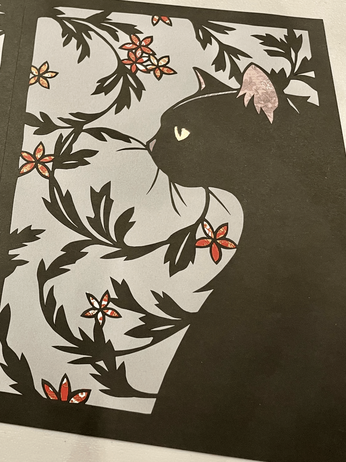 黒猫と花　静物画　原画　ミニ絵画　手描き　オリジナル 2024.1 