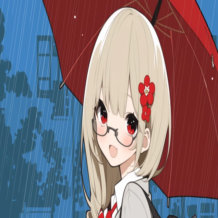 Standing a Gal with a Red Umbrella in Heavy Rain [Today's