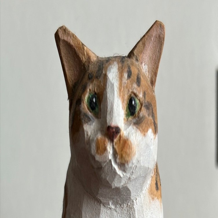 ちょん　バンナイリョウジ　木彫り猫　タシク板 バンナイリョウジ】03_ミケ ※6月下旬発送予定 バンナイリョウジ -の