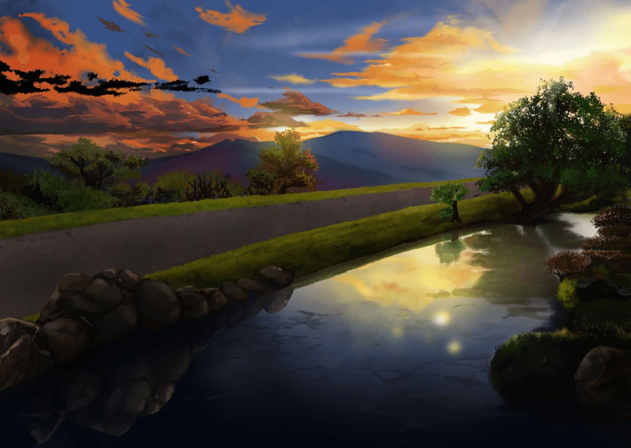 川辺と夕日 Moegi Note