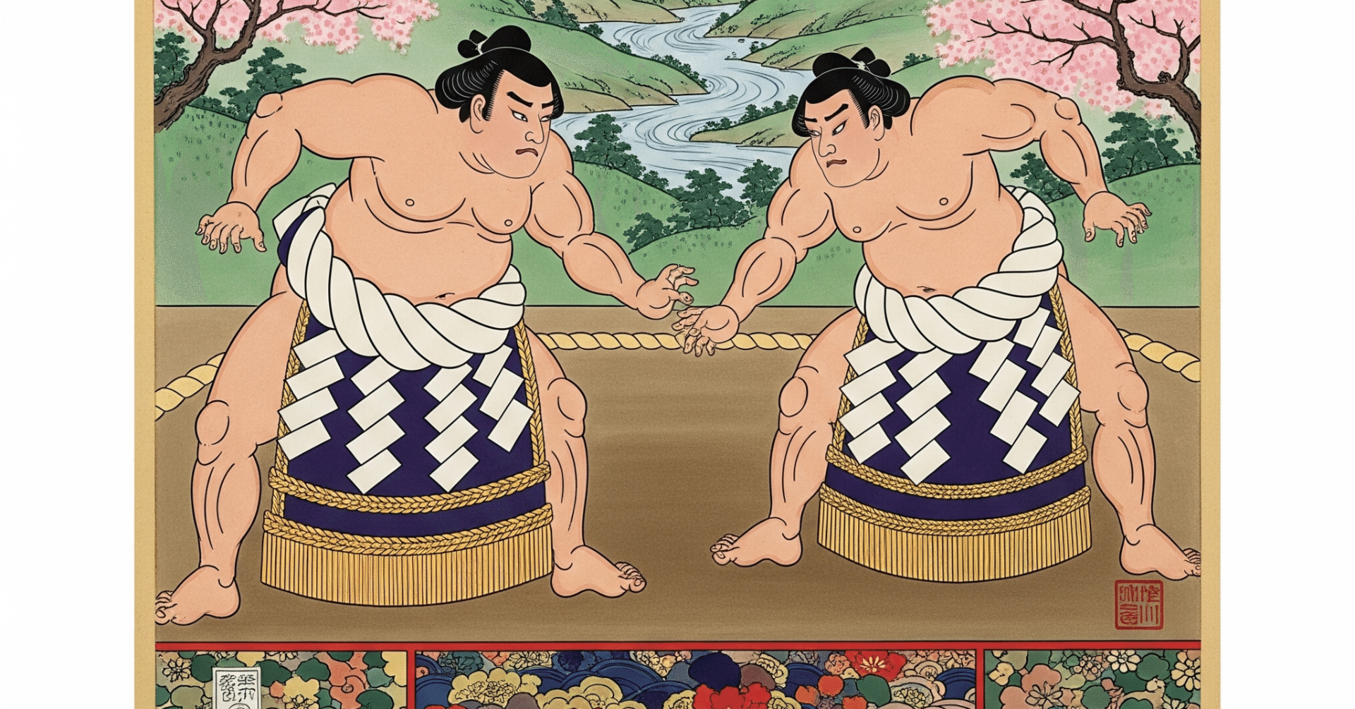 相撲 浮世絵 木版画「横綱雲龍型＆不知火型土俵入の考案者」千社札