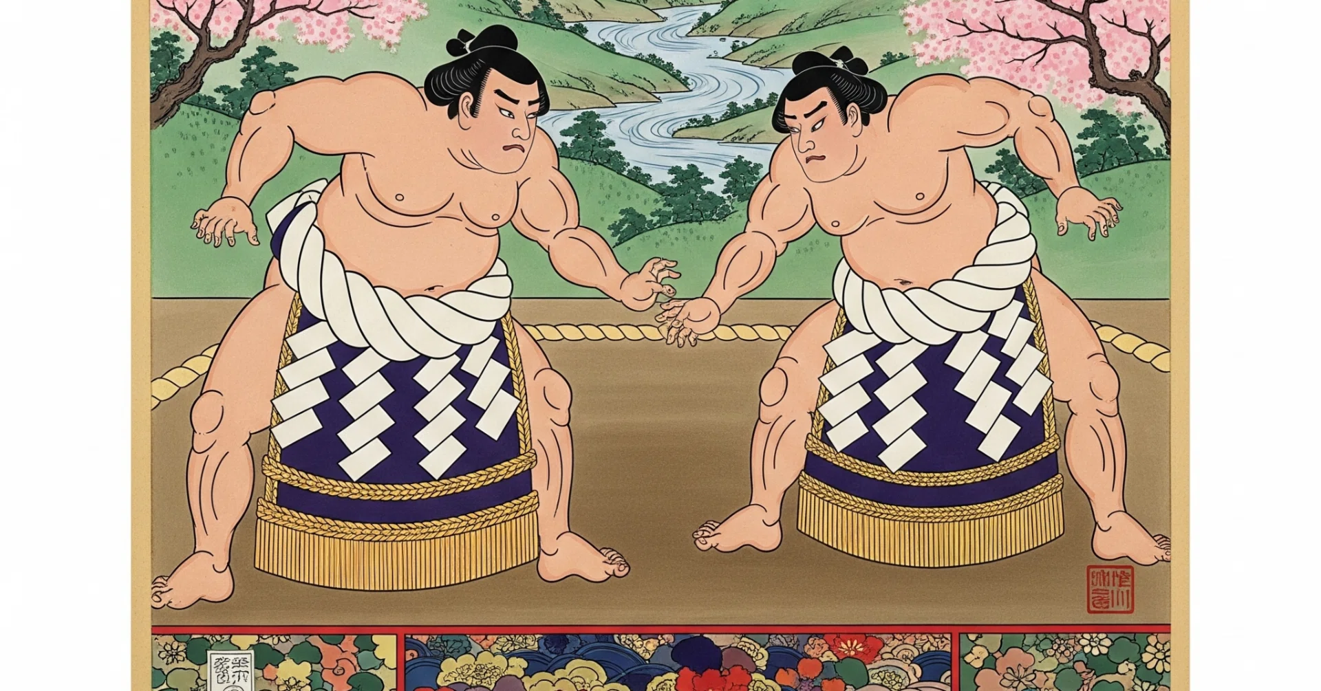 相撲 浮世絵 木版画「横綱雲龍型＆不知火型土俵入の考案者」千社札２枚 相撲の華、横綱土俵入り：雲竜型と不知火型の歴史と意味を比較｜ぽよん