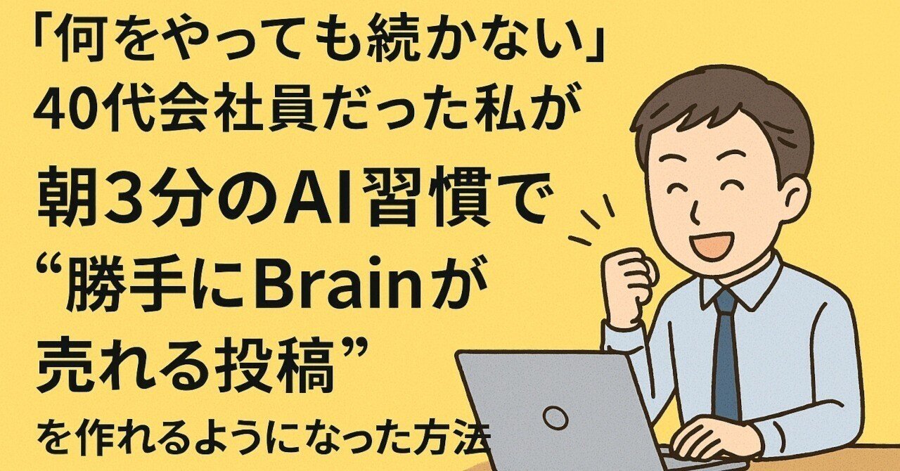 「何をやっても続かない」40代会社員だった私が、朝3分のAI習慣で“勝手にBrainが売れる投稿”を作れるようになった方法doragon558833